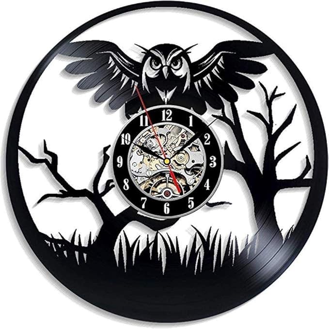 hxjie Búho Reloj de Pared de Vinilo Estilo Retro Niño Niño Niño Niña