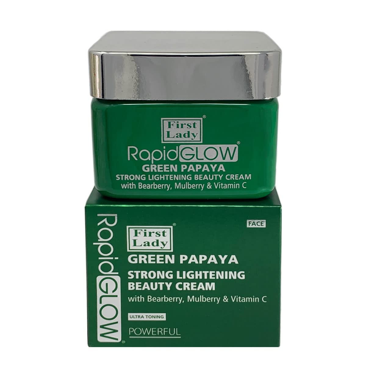 First Lady Rapid Glow Green Papaya Face Cream – Brightening Moisturiser for Dark Spots & Hyperpigmentation with Kojic Acid, Vitamin C, Bearberry & Mulberry – Face & Neck Cream 250ml