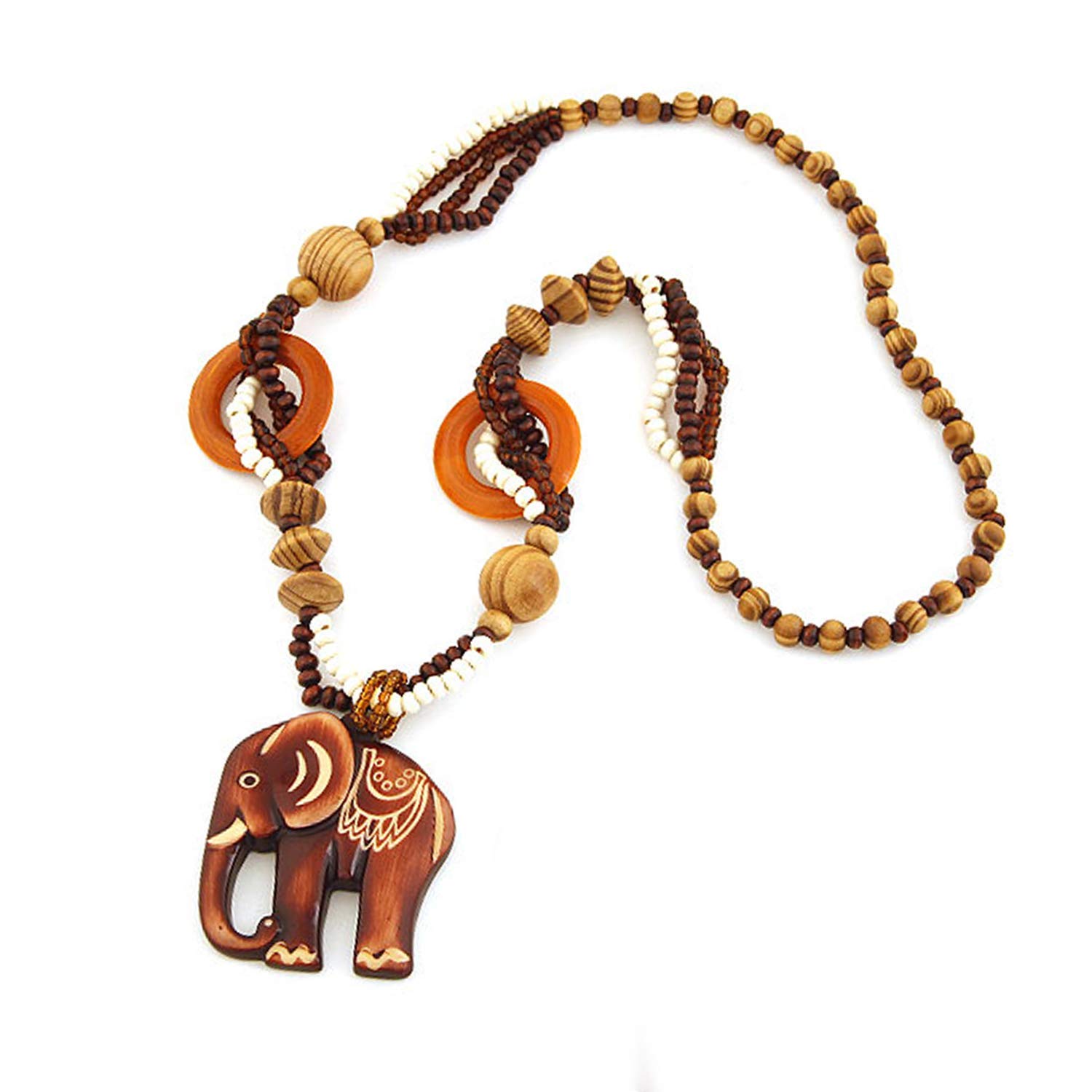 Long Necklaces for Women, Fashion Bohemian Vintage Ethnic Mum Necklace Pendant Necklace Elephant Necklace for Shirt Sweater Skirt Dress
