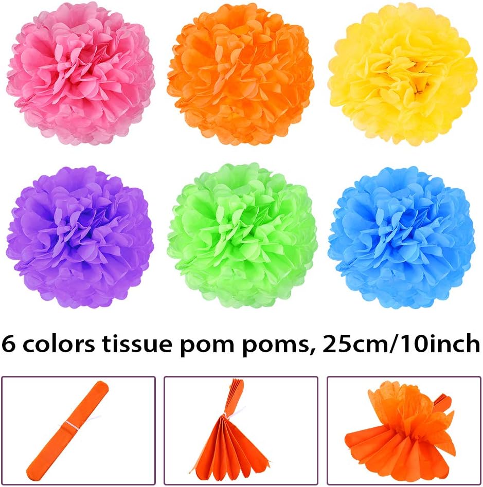 Auihiay 32 Pieces Fiesta Party Decoration Include Paper Fans, Tissue Paper Pom Poms, Circle Dot Garland and Tissue Paper Tassel for Birthday Parties, Wedding Décor, Taco Party or Mexican Party: Arts, Crafts & Sewing