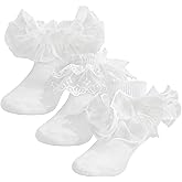 SAOROPEB Toddler Ruffle Socks, 3 Styles,5 Size, Frilly Dress Socks for Girls Princess Lace Ruffles Socks Set