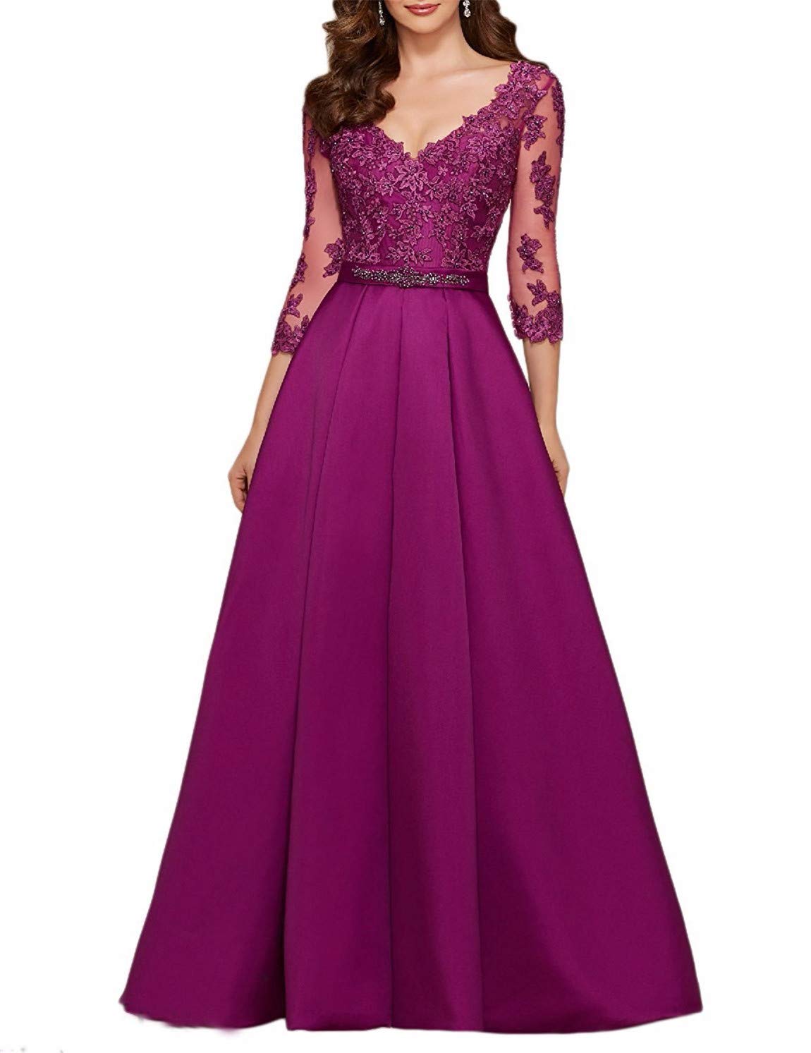 Scarisee Women's 3/4 Long Sleeves VNeck Beaded Evening Prom Party