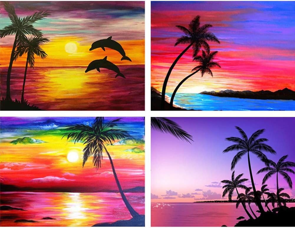 4 Pack of 5D Diamond Painting Kits, DIY Diamond Rhinestones Cross-Stitch Embroidery Crafts Art for Wall Decoration Coconut Tree 15.7X11.8IN by Bemaystar