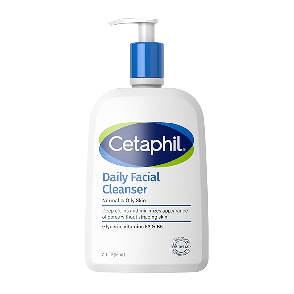 CETAPHIL FACE WASH, DAILY FACIAL CLEANSER FOR SENSITIVE, COMBINATION TO OILY SKIN, 20 OZ, GENTLE FOAMING, SOAP FREE, HYPOALLERGENIC
