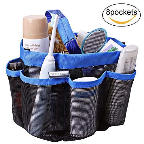 MuNiSa Mesh Shower Caddy Tote, Quick Dry Oxford Hanging Toiletry Organizer with 8 Storage Pockets, Portable Bath Bag for Shampoo, Conditioner, Soap and Other Bathroom Accessories(Blue)
