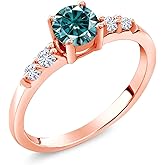 Gem Stone King 18K Rose Gold Plated Silver 5MM Round Gemstone Birthstone and White Lab Grown Diamond Engagement Ring | Wedding Anniversary Promise Ring For Women | Available In Size 5, 6, 7, 8, 9