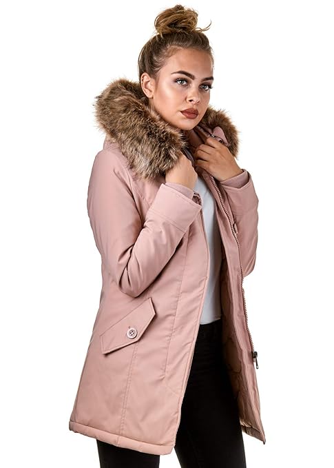 EightyFive Damen Jacke Parka Winterjacke Kunstfellkapuze Schwarz Khaki EF1828-05