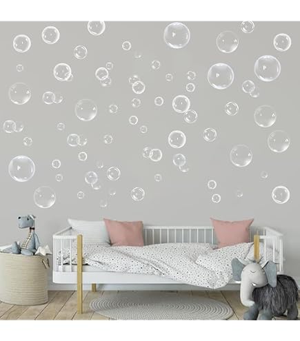 90 Large Soap Bubbles Wall Decals – Removable Vinyl Stickers For Bathroom, Bedroom, Nursery, Kids Room Décor (White, Matte Finish)