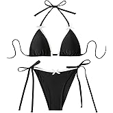 SEGT Women's Y2K 2 Piece Swimsuit Triangle Halter Side Tie Coquette Bow Bikini Set Swimwear