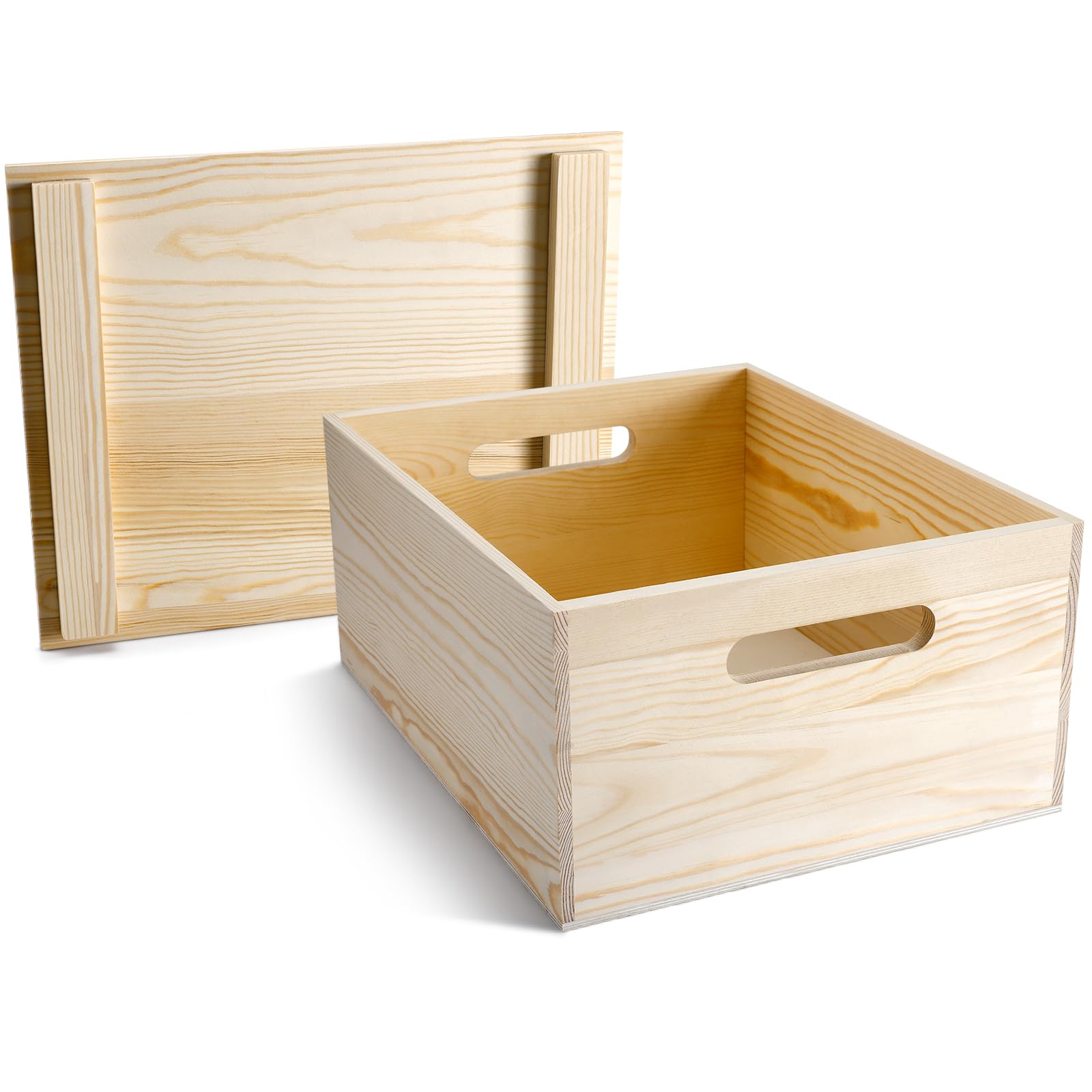 Photo 1 of Spiareal Wooden Storage Box 15 x 12 x 7 Inches Pine Wood Decorative Crate Box with Hand Holes and Lid Plain Unpainted Wooden Storage Bins for Home Decor Wine Tool Kitchen Arts Crafts