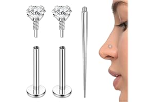 PunkTracker 16g/18g/20g Titanium Internal Thread CZ Stud Piercing Jewelry for Tragus Nose Helix Medusa Lip Labret - Helix Tragus Cartilage Earring for Women Men 3PCS