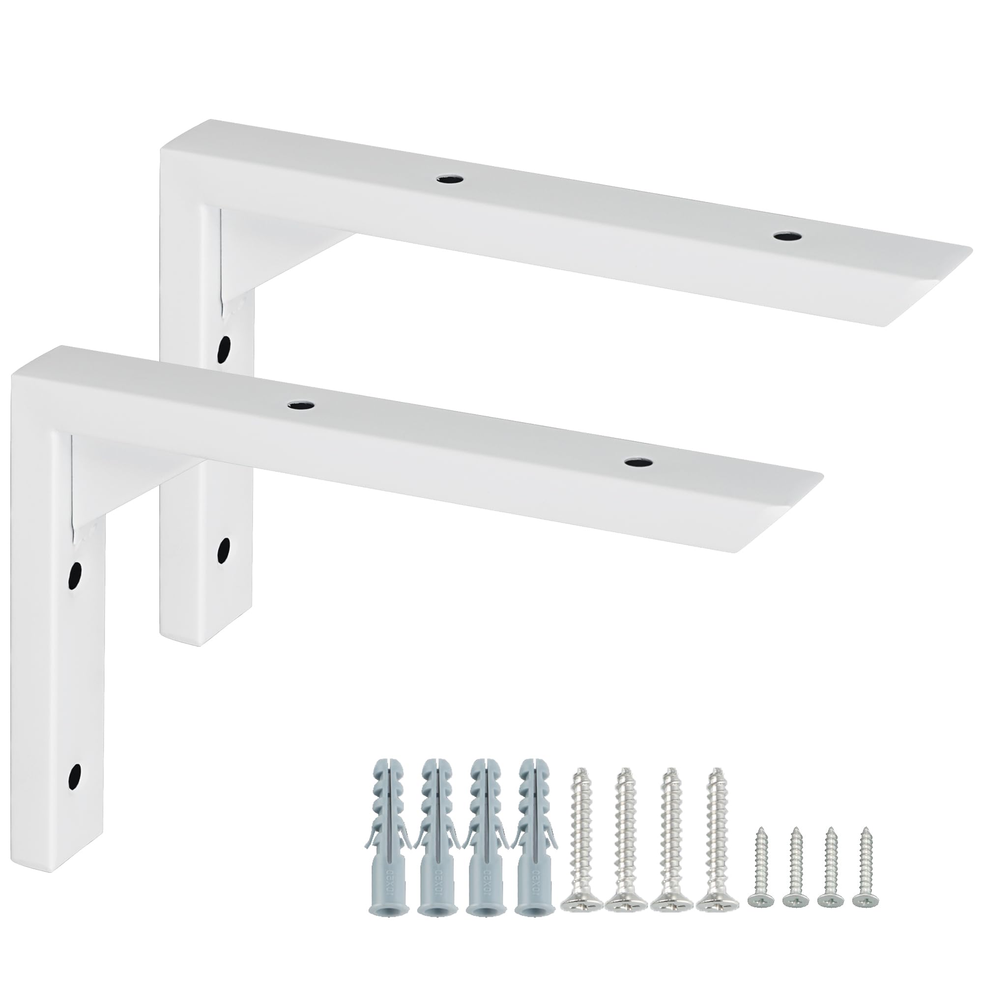 Mooche 2PCS Heavy Duty Shelf Brackets 6 inch, White Wall Brackets for Shelves, Stainless Steel Triangle Shelf Support with Screws for Living Room Bedroom Garage Shelving Bracket
