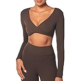 Sunzel Long Sleeve Workout Tops for Women Buttery Soft Deep V Twist Cropped Tops with Compression for Yoga Pilates Gym Outfit