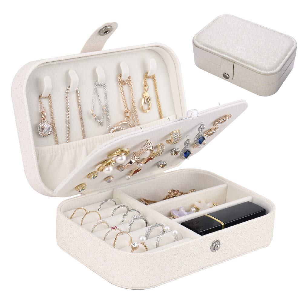 homchen Travel Jewelry Organiser Cases, Jewelry Storage Box for Necklace, Earrings, Rings, Bracelet (Box-White)