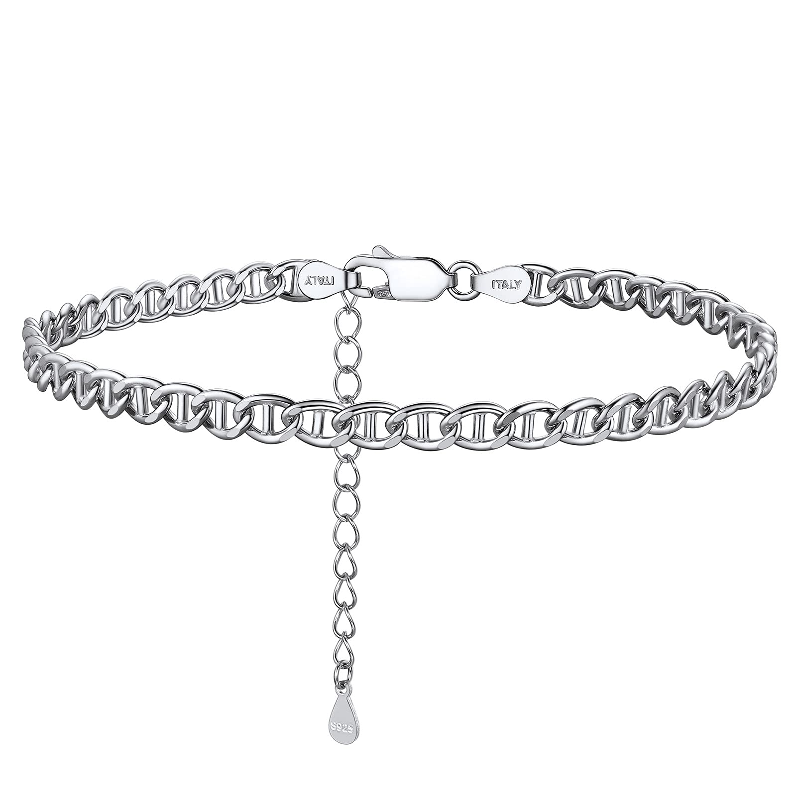 PROSILVER Women Sterling Silver Anklet, S925 Silver Ankle Bracelet Mariner Foot Chain for Beach Summer - Send Gift Box