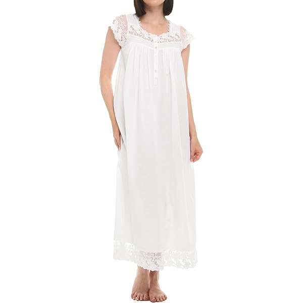 BEAUTELICATE Women's 100% Cotton Victorian Nightgown - Vintage Lace Sleepwear (Ivory, Plus Size)