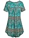 SeSe Code Women's Crewneck Button-up Ruched Short Sleeve Tunic Shirt Green