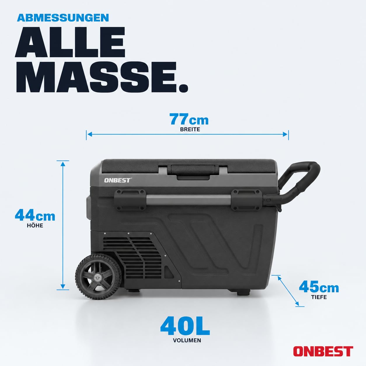 ONBEST XXL Kompressor Kühlbox – Große 40L – Elektrische Gefrierbox & Teleskophandgriff – 12V & 230V Stromanschluss – Mobile Kompressorkühlbox mit integriertem Zubehör – Autokühlboxen 8