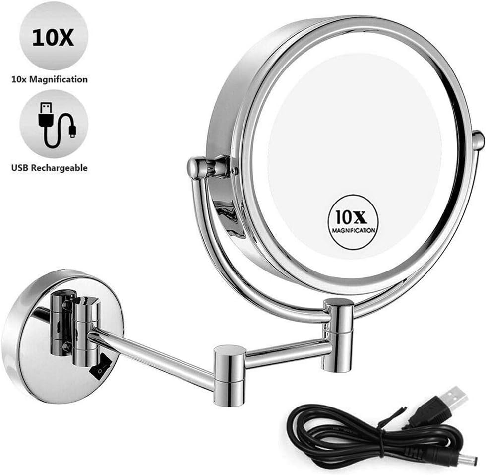 NMRCP Espejo de Baño con Luz LED de Aumento 10x, 8.5 Pulgadas Espejo de