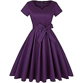 MINTLIMIT Womens 1950s Vintage Retro Sweetheart Party Swing Dress Rockabilly Stretchy Dress (Plain Violet,Size XXL)