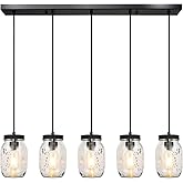 5-Light Glass Mason Jar Light Fixtures, Farmhouse Kitchen Island Pendant Lighting, Rustic Adjustable Height Jar Ceiling Light