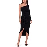 Siena Womens One Shoulder Long Sleeve Ruffle Ruched Midi Dress