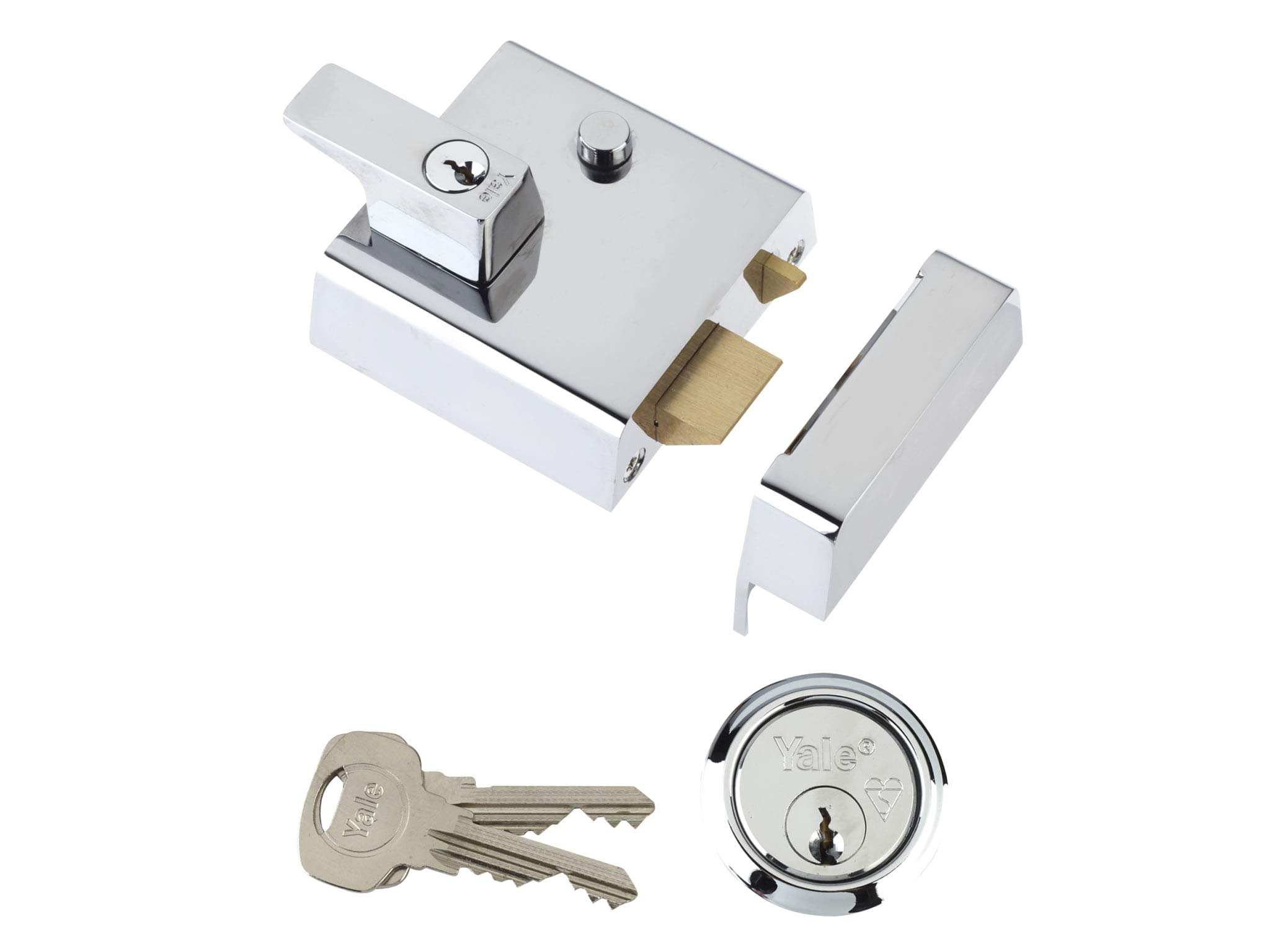 Yale P-2-CH-CH-40 - Double Locking Nightlatch - 40mm - Chrome Finish - High Security can be locked from inside with key