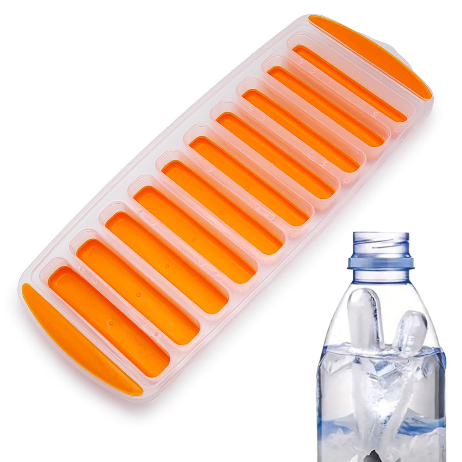 Silicone Mould for 10 Ice Cubes Stick - Flexible, Washable, Safe - Suitable for Bottles, Cocktails, Candy, Jelly, Chocolate (Orange)