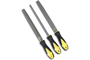 MORROWIND 3 Pcs Metal File Set, 8-Inch Carbon Steel Files with Flat, Half-Round, and Round Shapes, Heavy-Duty Hand Tools for Metal, Wood, Plastic and More, Yellow