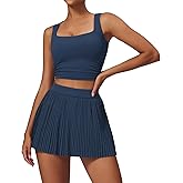 QBGJTD Women 2 Piece Tennis Dress Square Neck Tank Top with High Waisted Pleated Workout Skorts Skirt Set Yoga Golf Outfits