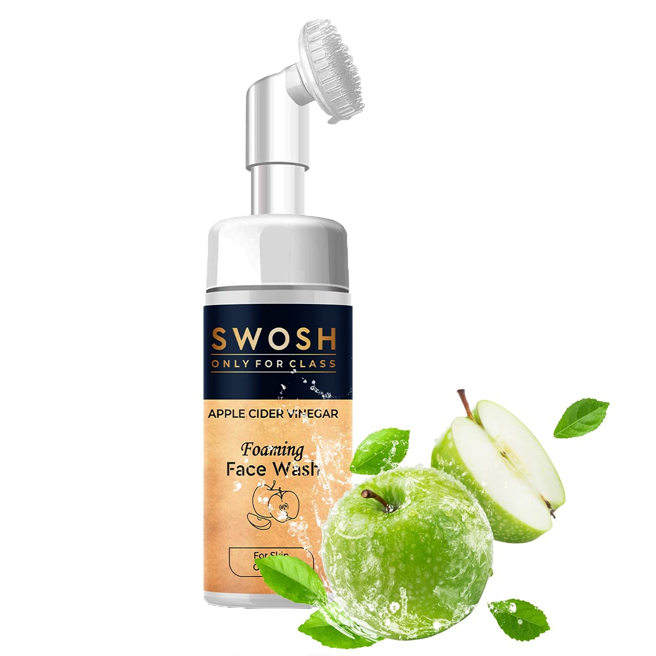 SWOSH Apple Cider vinegar (Apple extract) Foaming Face Wash for Acne Prone & Oily Skin - No Parabens, Sulphate, Silicones & Colour (with Built-in Face Brush), 100 ml