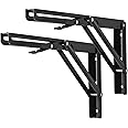 YUMORE Folding Shelf Bracket Heavy Duty, 12 Inch Collapsible Shelf Bracket, Black DIY L Bracket for Workbench Folding Table Hinge, Max Load: 330lbs, 2 Pack