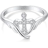STARCHENIE Cross Ring 925 Sterling Silver Angel Wings Ring for Women Size 5-10