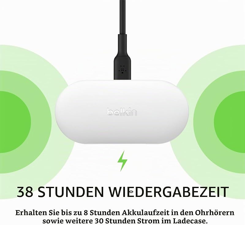 SOUNDFORM Play True Wireless In-Ear-Kopfhörer, 3 EQ-Voreinstellungen, schweiß-, spritzwasserfest, Schutzart IPX5, 38 Std. Betrieb für iPhone, Galaxy, Pixel usw.-Weiß, One Size, AUC005