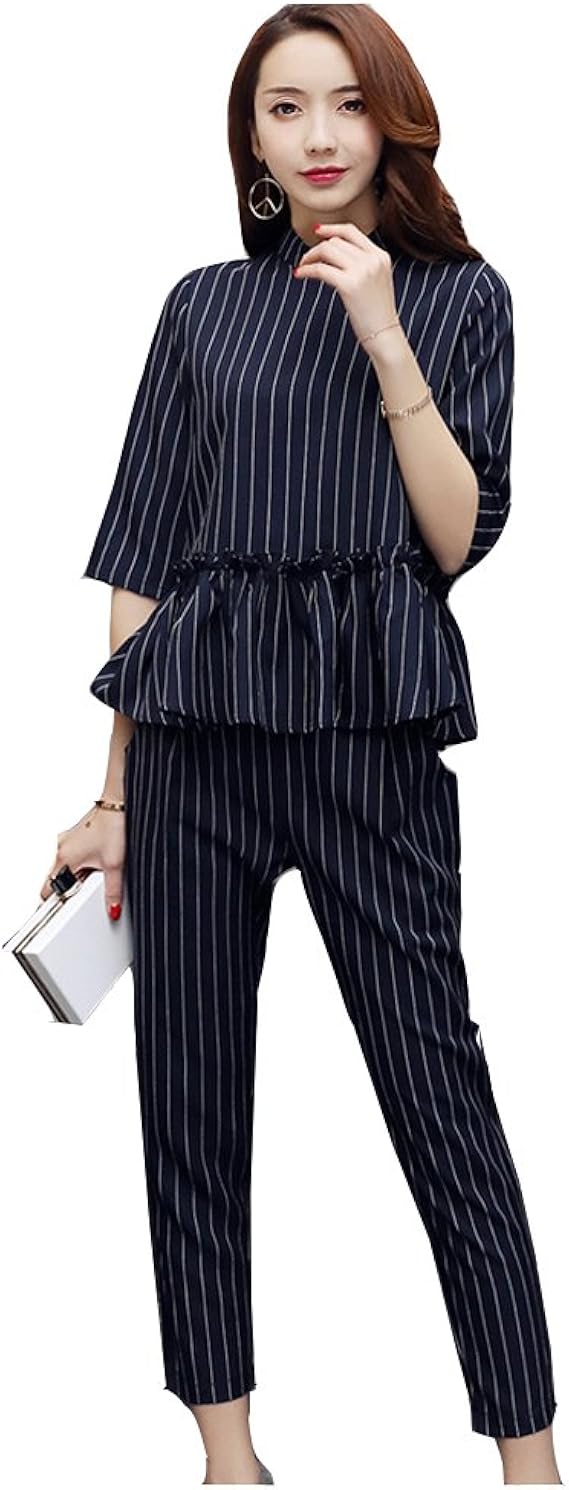 Amazon Chuguang パンツスーツレディース夏セットスーツ フォーマル セットアップ ストライプ 柄 事務服着痩せ入園式 卒業式 通勤 結婚式 パンツスーツ 通販