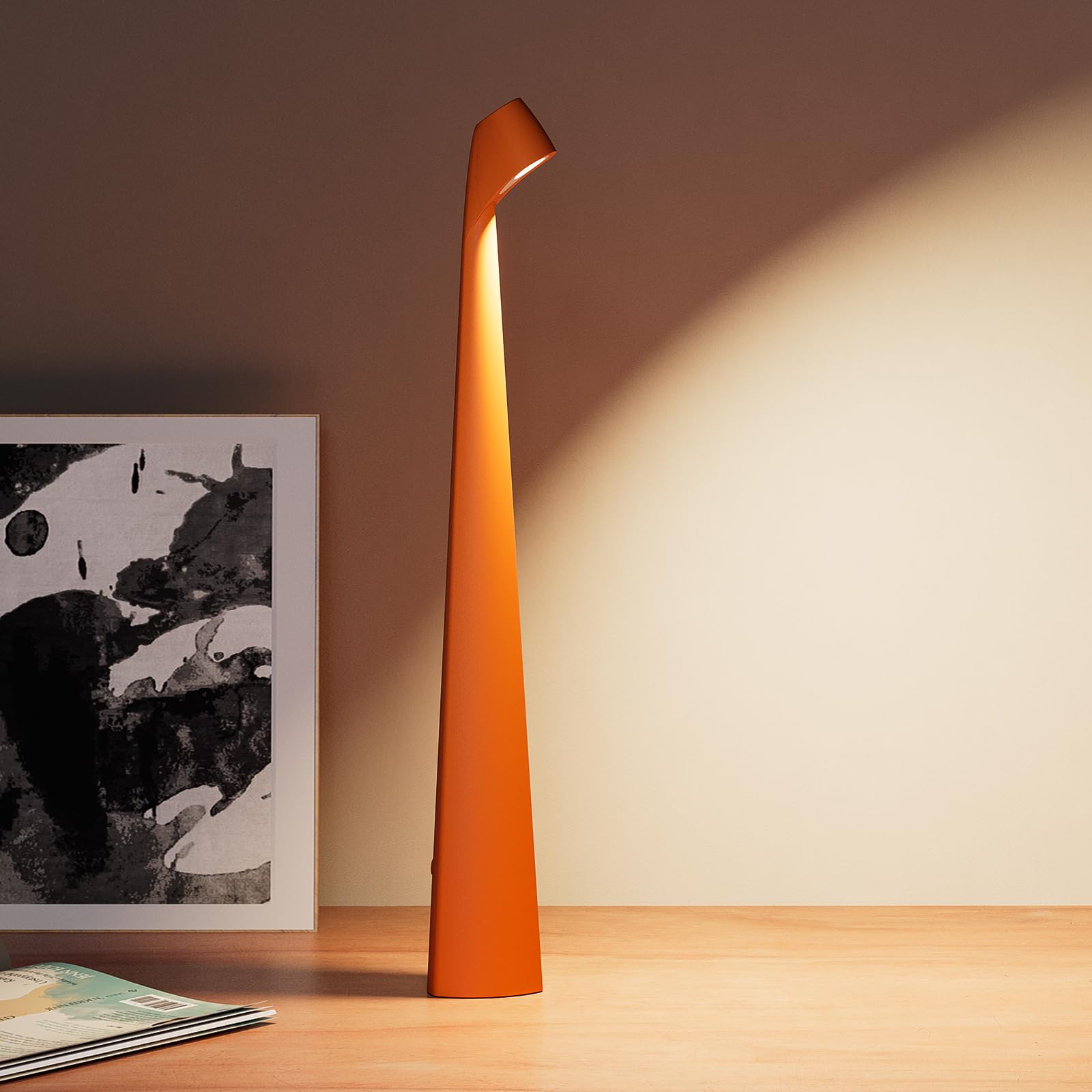 Photo 1 of HAPYGI Portable Cordless LED Desk Lamp, Rechargeable Wireless Table Lamp, 3-Level Brightness, Patio & Bedside Night Light, Dining Room Ambient Reading Light (Orange)