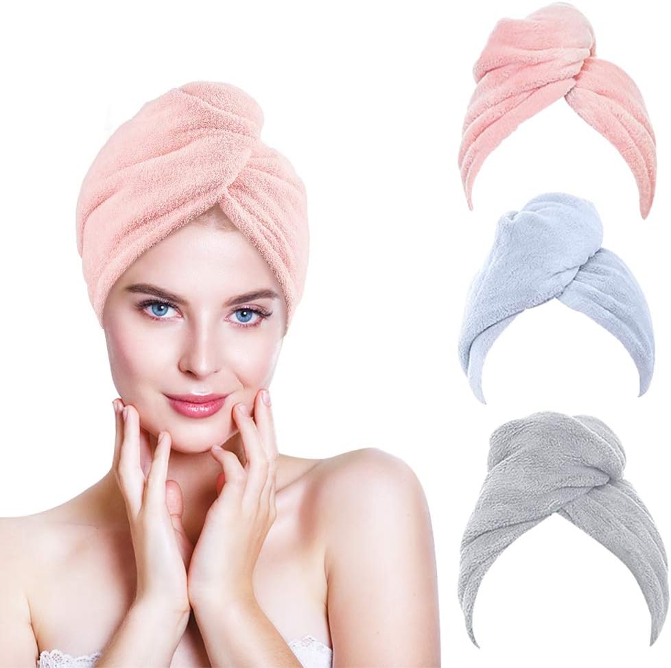 Microfiber Hair Towel Wrap, 3PCS 9.5X25 inch Hair Towel Wrap Quick Dry Hair Drying Towel, Rapid Drying Hair Towel (3 Colors): Home & Kitchen