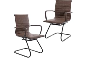 DM Furniture Office Reception Chairs No Wheels Leather Conference Chairs Back Support Guest Chair, Set of 2 (Vintage Charcoal)