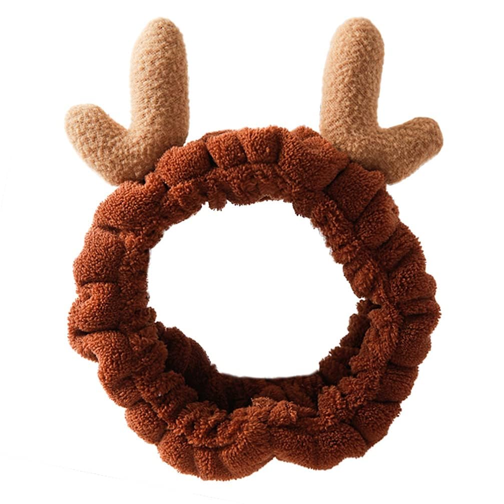 Beavorty 1PCS Reindeer Christmas Headband Antler Headband Plush Wash Face Spa Headwrap Adjustable Animal Ear Ladies Hairhoop Plush Hairband Miss With Ears Bath Towel for Costume Party