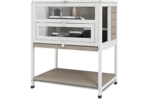 PetsCosset Guinea Pig Cages Hamster Cage Indoor with Stand Storage Wooden Outdoor Small Animals Habitat with Hideout House Pull Out Tray