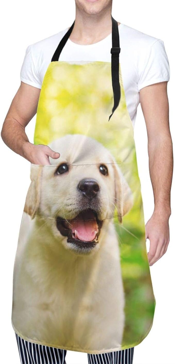 Smiling Golden Retriever Adult apron for men and women with 2 pockets
