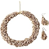 Caiyao Bohemia Multilayer Beaded Choker Necklaces Earrings Set Colorful Adjustable Crystal Rice Beads Chunky Necklace for Women Summer Beach Hawaiian Vacation Ethnic Jewelry Gifts