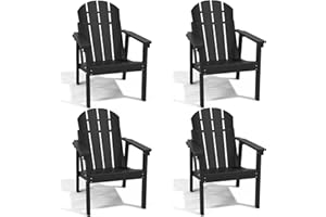 FOLAWO Adirondack Chair Set of 4, All Weather HDPE Fire Pit Chairs, Oversized Plastic Adirondack Chair for Outdoor, Balcony, Deck, Backyard, Patio, Garden, Poolside, Lawn Black