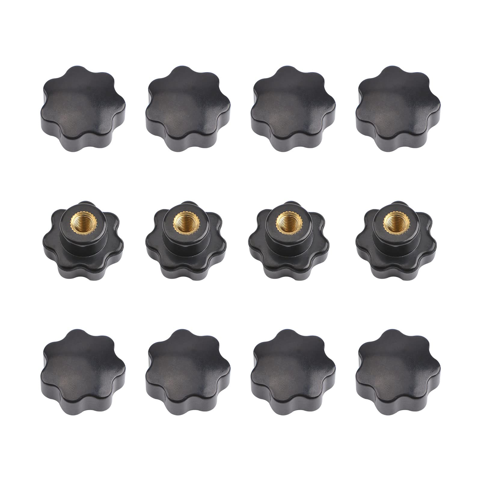 MOBOROR 12PCS Female Knob Screws, M6 Black Plastic Star Shape Head M6 Female Thread Clamping Knob Screw-On Handle Screws Thumbscrew Grip Handle for Machine Tool