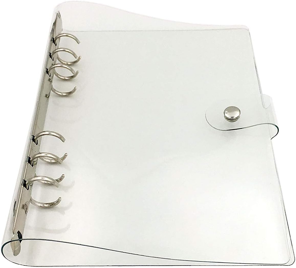 Aimeio Clear Planner Binder,Personal Size 6 Round Ring Holes Soft PVC Notebook Cover Protector Snap Button Closure Loose Leaf Folder,7.67x5.12inch,Box Package