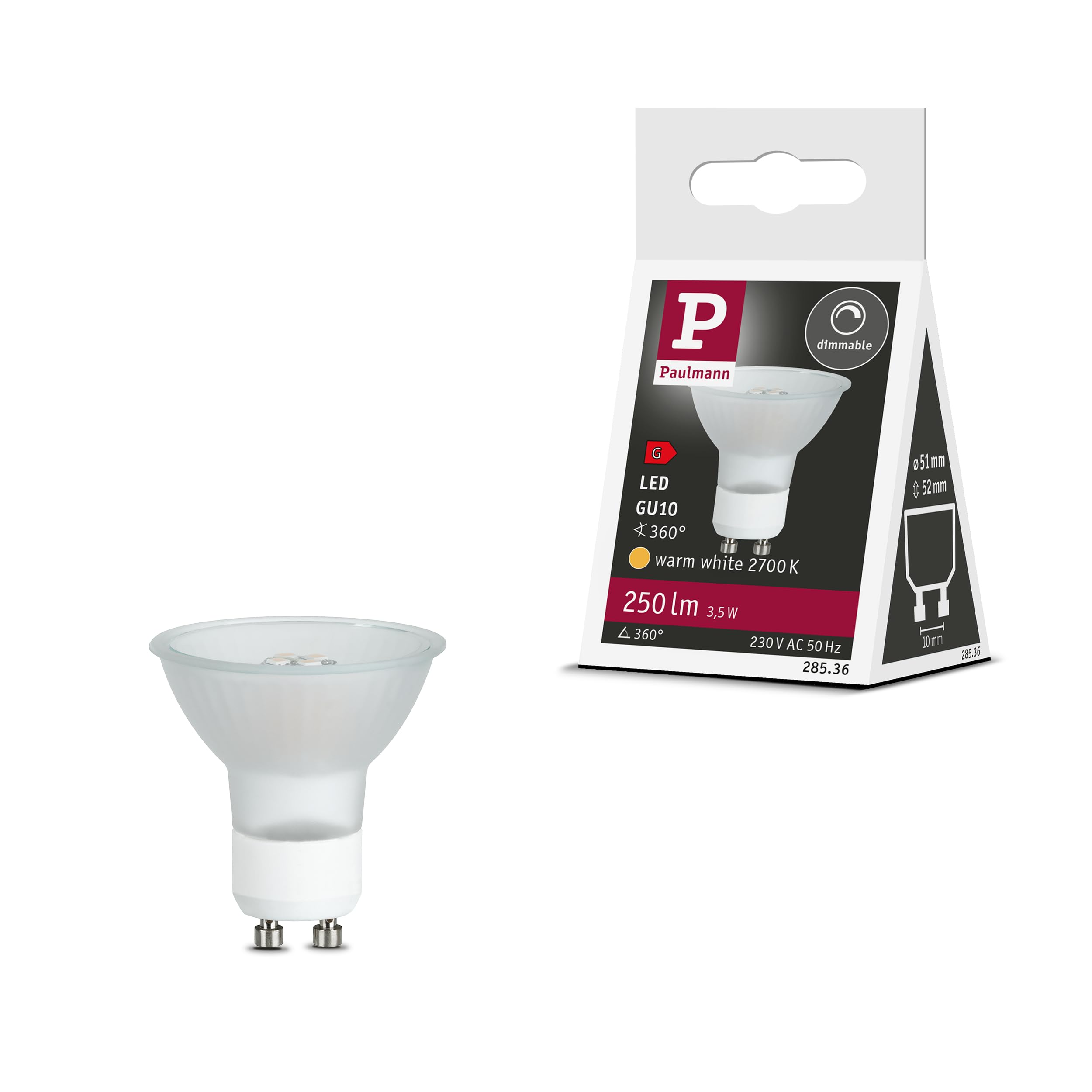 Paulmann 28536 LED Reflector Maxiflood 3.5W GU10 230V Dimmable 2700K, Soft Opal