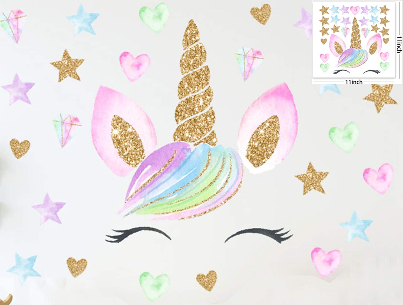 Eyelash Vinyl Unicorn Wall Decals for Girls Room Removable Unicorn Wall