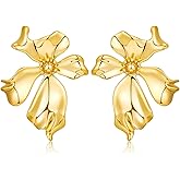 WOWORAMA Gold Statement Earrings for Women Gold Seashell Flower Earrings Boho Textured Ocean Wave Earrings Irregular Exaggerated Geometric Swirl Earrings