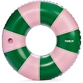 FUNBOY 46" Vintage Pink &amp; Green Pool Float Inner Tube with Cup Holder | Adult Inner Tube, Swim Ring Pool Lounger, Cup Holder