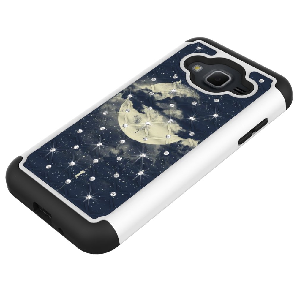 J3 Case, MagicSky [Shock Absorption] Studded Rhinestone Bling Hybrid Dual Layer Armor Defender Cover For Samsung Galaxy J3 (2016) - Night Sky